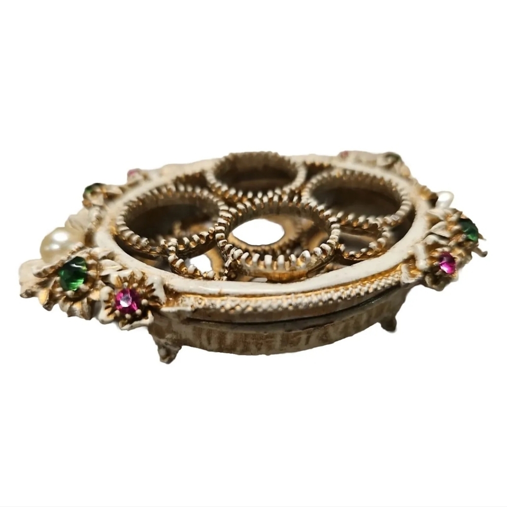 Vintage Florenza LIPSTICK HOLDER Gold Tone Metal Jewels Four Tube